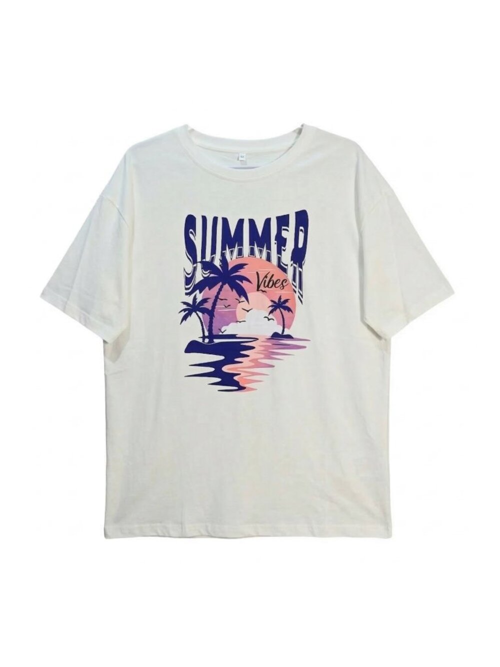 NWOT | Summer Vibes Tropical Graphic T-Shirt | Retro Sunset | Cream | Medium